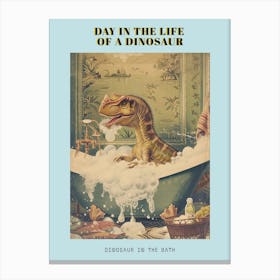 Dinosaur In The Bubble Bath Retro Collage 2 Poster Canvas Print