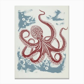 Red & Blue Octopus Making Bubbles 2 Canvas Print