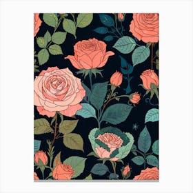 Seamless Pattern With Roses Canvas Print