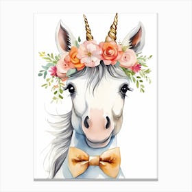Baby Unicorn Flower Crown Bowties Woodland Animal Nursery Decor (4) Canvas Print