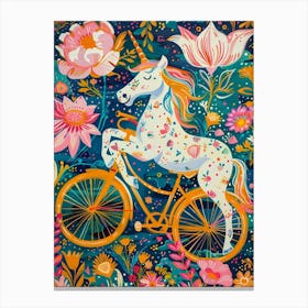 Floral Fauvism Style Unicorn Riding A Bike 1 Canvas Print
