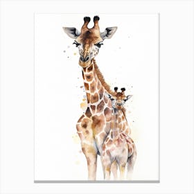 Giraffe And Baby Watercolour Illustration 3 Canvas Print