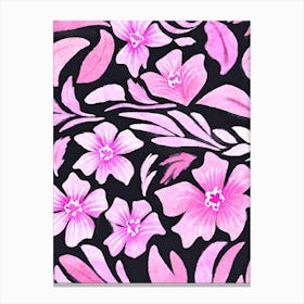 Pink Flowers On Black Canvas Print
