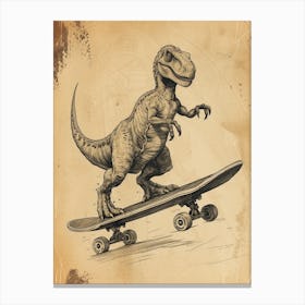Vintage Nodosaurus Dinosaur On A Skateboard 2 Canvas Print