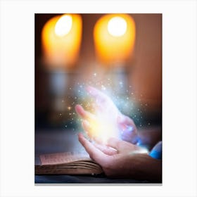 A Hand Gently Holding Open A Holy Bible To Highlight A Passage Surrounded By A Soft Glow That Sugge (1) Canvas Print