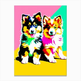 Shetland Sheepdog Pups , This Contemporary art brings POP Art and Flat Vector Art Together, Colorful Art, Animal Art, Home Decor, Kids Room Decor, Puppy Bank - 94th Canvas Print