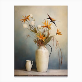 Bird Of Paradise, Autumn Fall Flowers Sitting In A White Vase, Farmhouse Style 1 Canvas Print