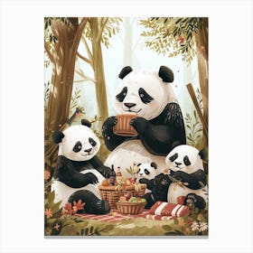 Giant Panda Family Picnicking In The Woods Storybook Illustration 3 Canvas Print