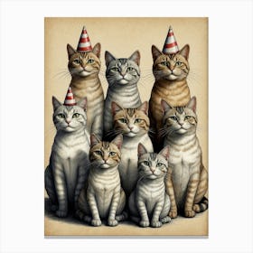 Family Of Cats With Party Hats Canvas Print