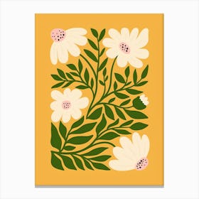 Daisies On Yellow Background Canvas Print