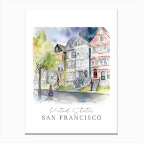 United States San Francisco Storybook 7 Travel Poster Watercolour Canvas Print