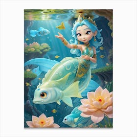 3d Animation Style In The Water There Are Fish In The Rice Fie 1 Canvas Print