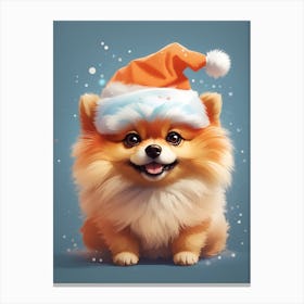 Pomeranian Dog In Santa Hat Canvas Print