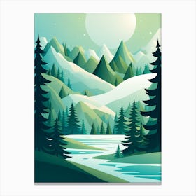 Landscape With Mountains And Trees, vector art Canvas Print