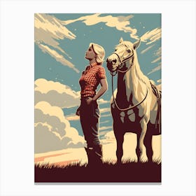 Prairie Girl Standing With Horse Canvas Print