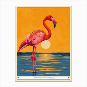 Greater Flamingo Celestun Yucatan Mexico Tropical Illustration 11 Poster Canvas Print