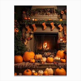 Autumn Decor Layout Integrates Thanksgiving And Halloween Themes Spooky Pumpkins Nestled Between C (5) Canvas Print