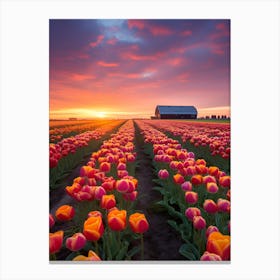 Tulip Field At Sunset Canvas Print