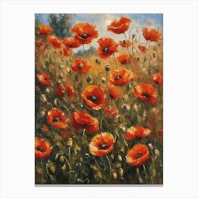 Poppies Painting | Feature Wall English Garden Poppy Fields Meadow | Sun Streaming Through Summer Gallery Canvas Print