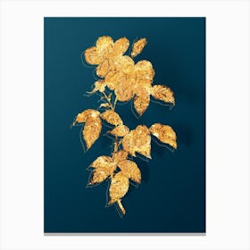 Vintage Tea Scented Roses Bloom Botanical in Gold on Teal Blue Canvas Print