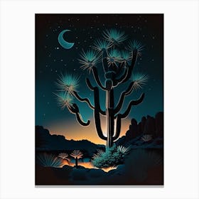 Joshua Tree At Night Retro Illustration (2) Canvas Print