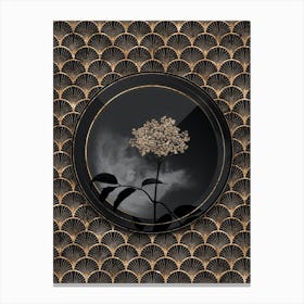Shadowy Vintage Elderflower Tree Botanical in Black and Gold Canvas Print