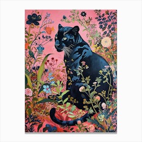 Floral Animal Painting Black Panther 4 Canvas Print