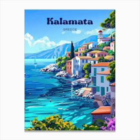 Kalamata Greece Vacation Digital Travel Illustration Canvas Print