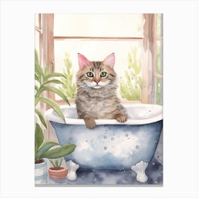 Egyptian Mau Cat In Bathtub Botanical Bathroom 4 Canvas Print