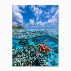 Turtle Swimming In The Ocean Canvas Print