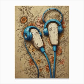 Headphones And Flowers Canvas Print