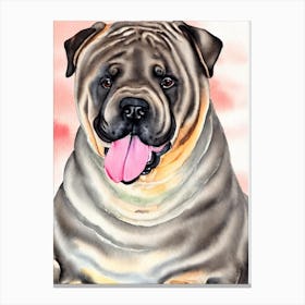 Chinese Shar Pei 2 Watercolour dog Canvas Print