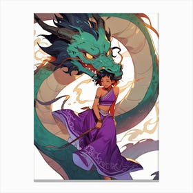 Asian Girl With Dragon 3 Canvas Print