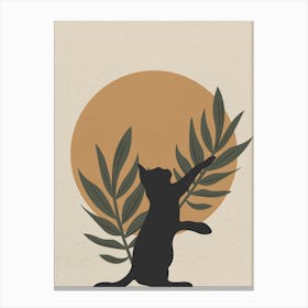 Minimal art Cat With Leaves Canvas Print