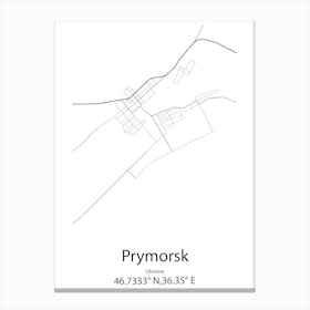 Prymorsk,Ukraine Minimalist Map Canvas Print