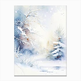 Winter Scenery, Snowflakes, Storybook Watercolours 4 Canvas Print