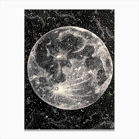 La Luna - Vintage Engraving of The Full Moon - Goddess Pagan Witchcraft Space Poster Wall Decor Witchy Cool Dark Aesthetic, Gothic Metal Beautiful Canvas Print