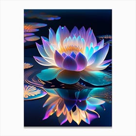 Blooming Lotus Flower In Lake Holographic 4 Canvas Print