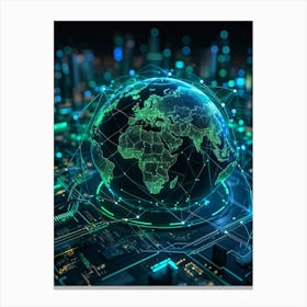 A Complex Network Of Intertwining Glowing Fibers Representing Global Telecom Connections And Financi (7) Canvas Print