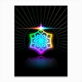 Neon Geometric Glyph in Candy Blue and Pink with Rainbow Sparkle on Black n.0255 Canvas Print