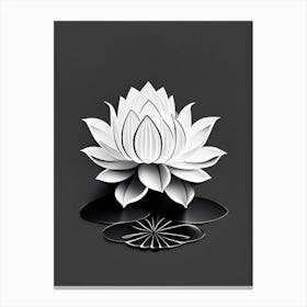 Blooming Lotus Flower In Pond Black And White Geometric 2 Canvas Print