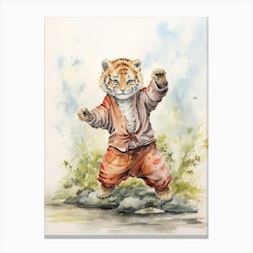 Tiger Illustration Practicing Tai Chi Watercolour 3 Canvas Print