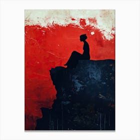 Woman Sitting On Cliff Canvas Print