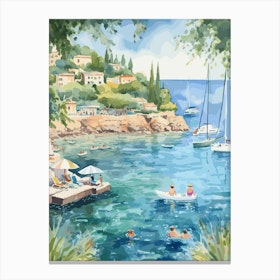Swimming In Hvar Croatia 2 Watercolour Canvas Print
