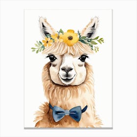 Baby Alpaca Wall Art Print With Floral Crown And Bowties Bedroom Decor (7) Canvas Print