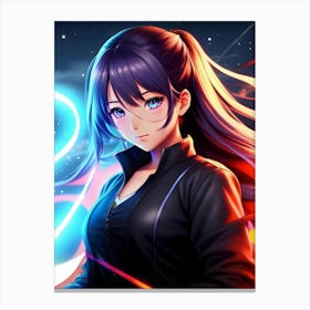 Anime Girl With Blue Lights Canvas Print