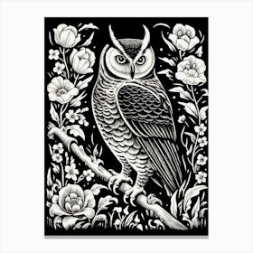 B&W Bird Linocut Great Horned Owl 1 Canvas Print