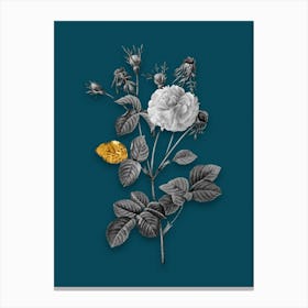 Vintage Pink Agatha Rose Black and White Gold Leaf Floral Art on Teal Blue n.0392 Canvas Print