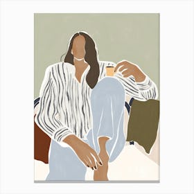 Illustration Of A Woman Drinking Espresso Canvas Print