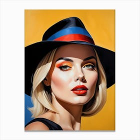 Woman Portrait With Hat Pop Art (71) Canvas Print